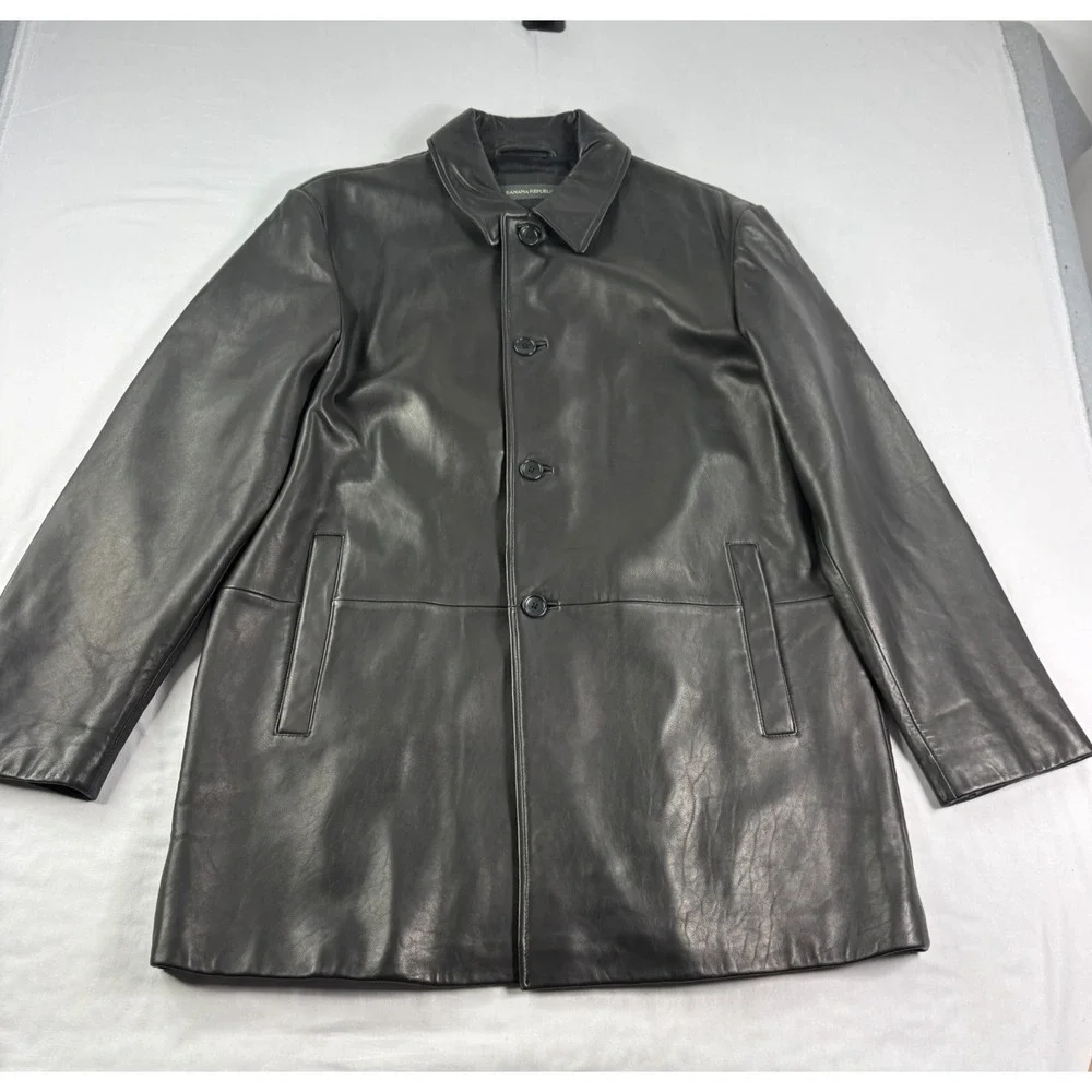 Banana Republic Leather jacket Mens Large Brown Trench Coat